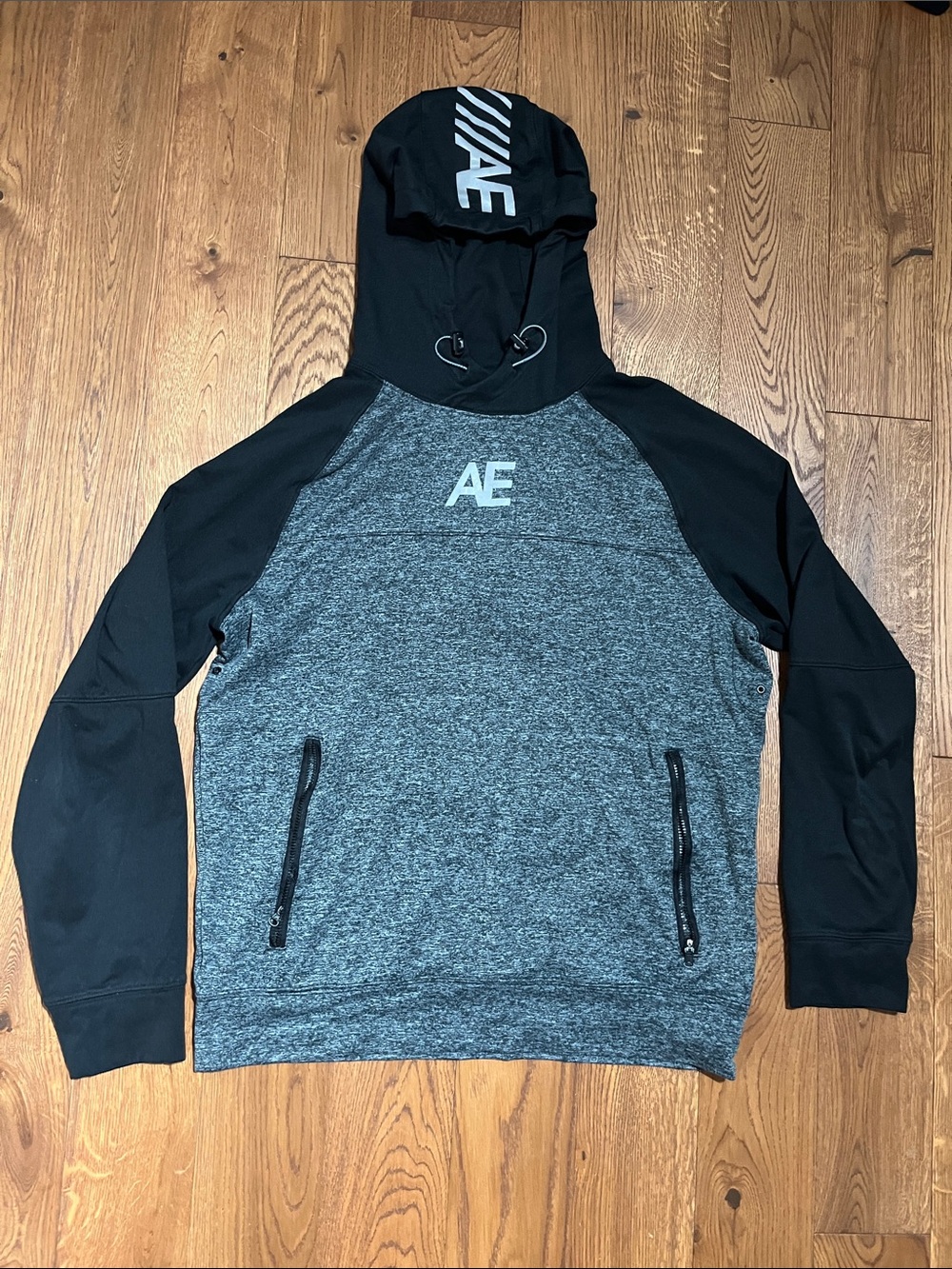 American Eagle Outfitters Black and Gray AE Pullover Hoodie